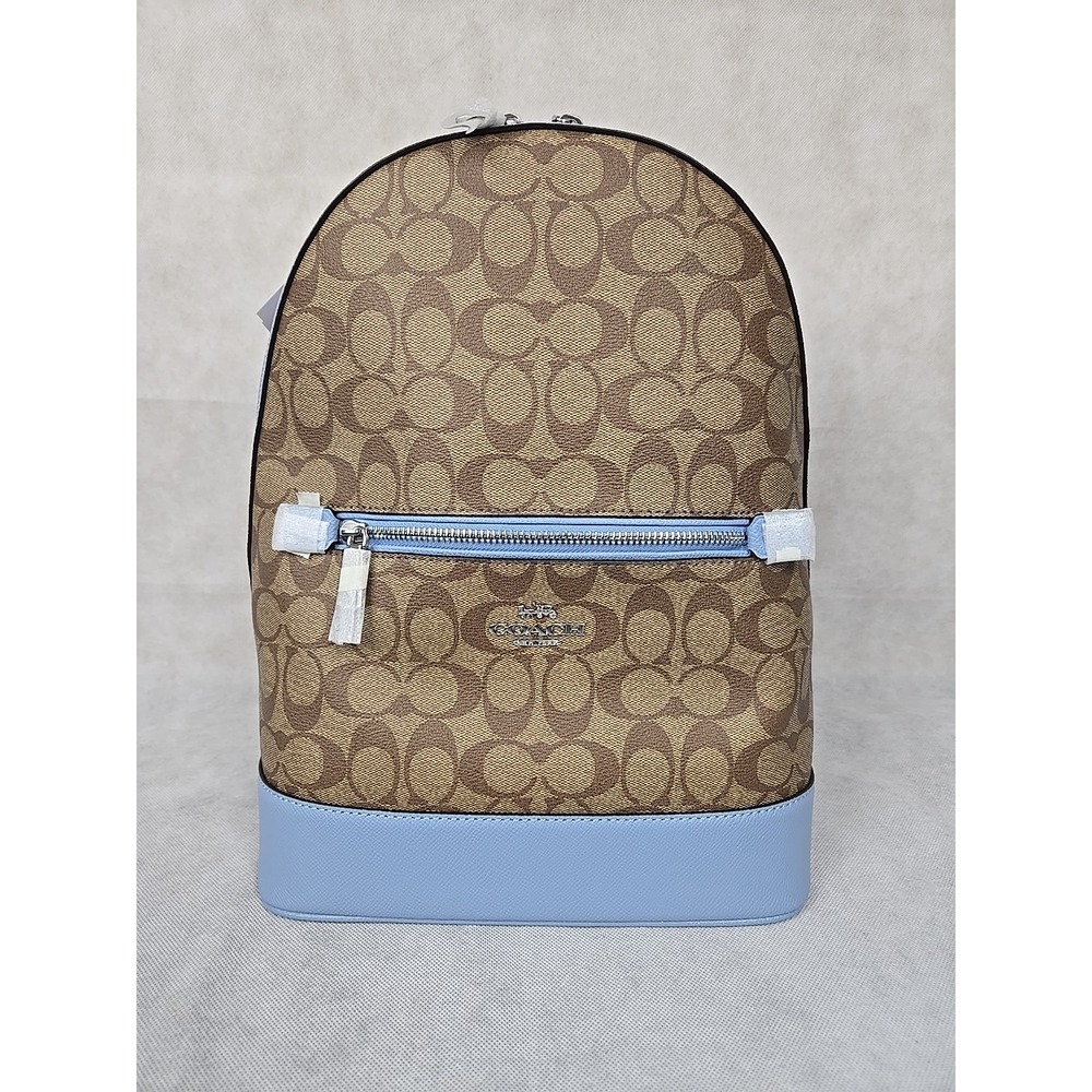 Coach Kenley Backpack Purse Signature Khaki Marble Blue Leather‎ Bag Retired NWT